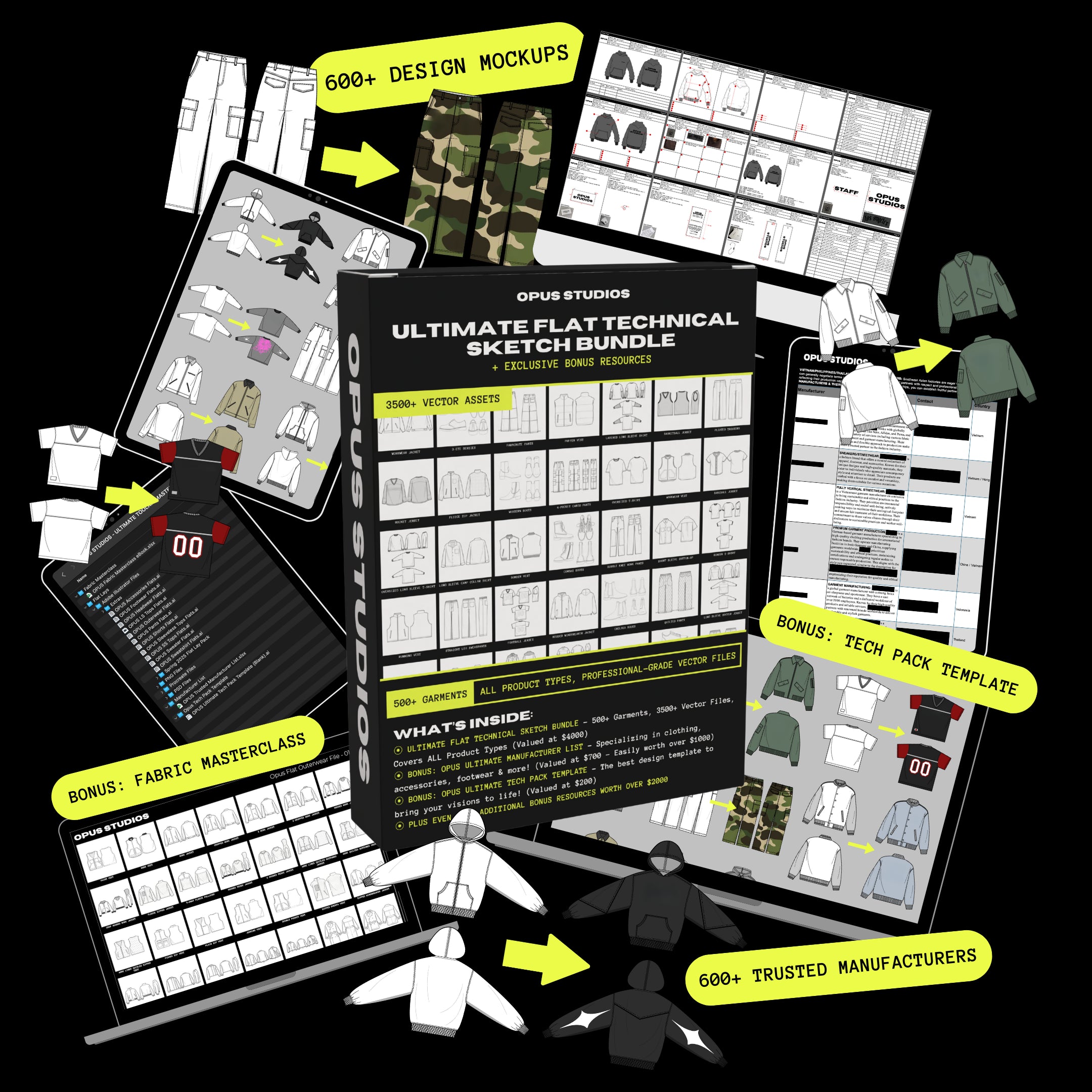 OPUS Professional Flat Sketch & Manufacturer Bundle (600+ Design Mockups & 600+ Trusted Factories)