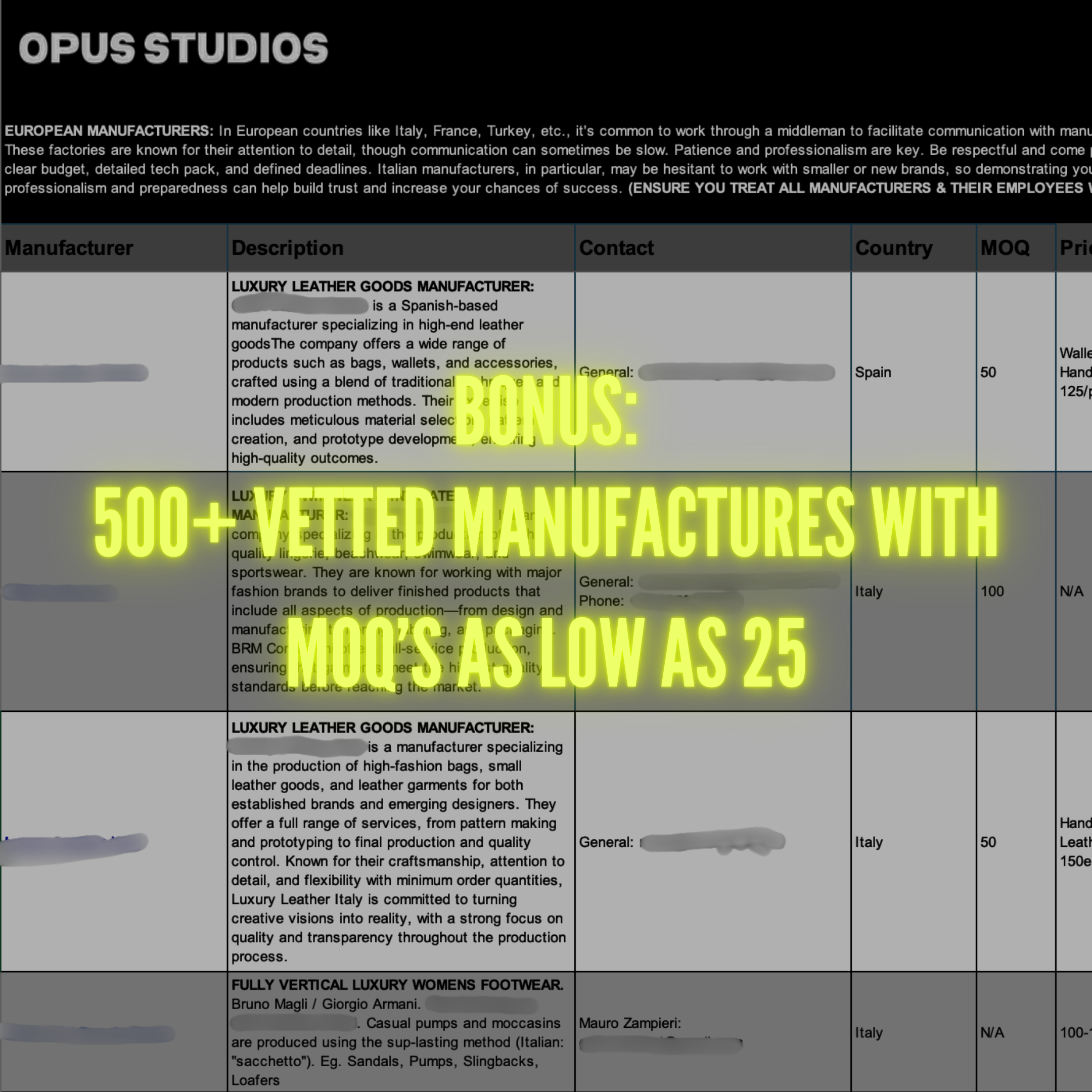 OPUS Ultimate Flat Technical Sketch Bundle + 500 OPUS Vetted Low MOQ Manufacturers